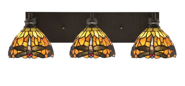 Edge 3-Light Bath Bar in Espresso with Amber Dragonfly Glass