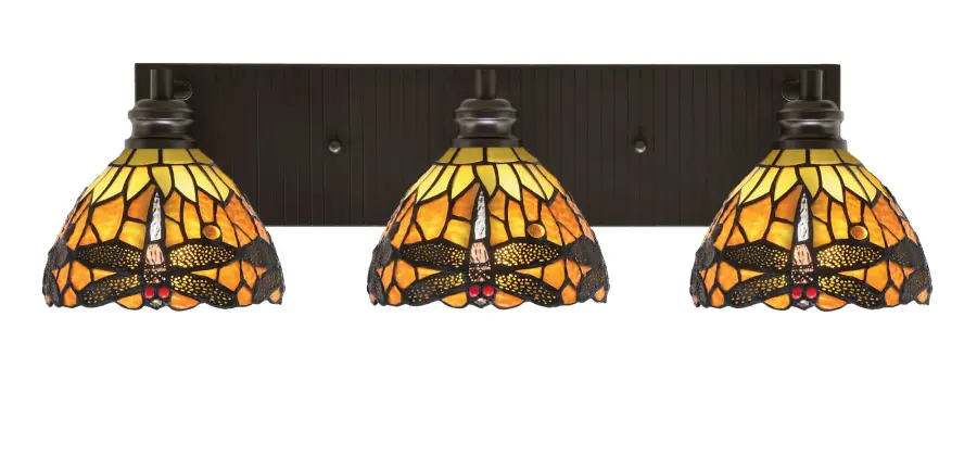 Edge 3-Light Bath Bar in Espresso with Amber Dragonfly Glass