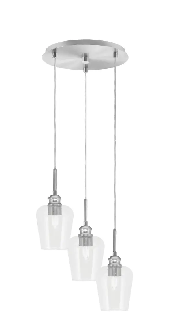 Edge 3-Light Cluster Pendant in Brushed Nickel with Clear Bubble Glass - Image 1