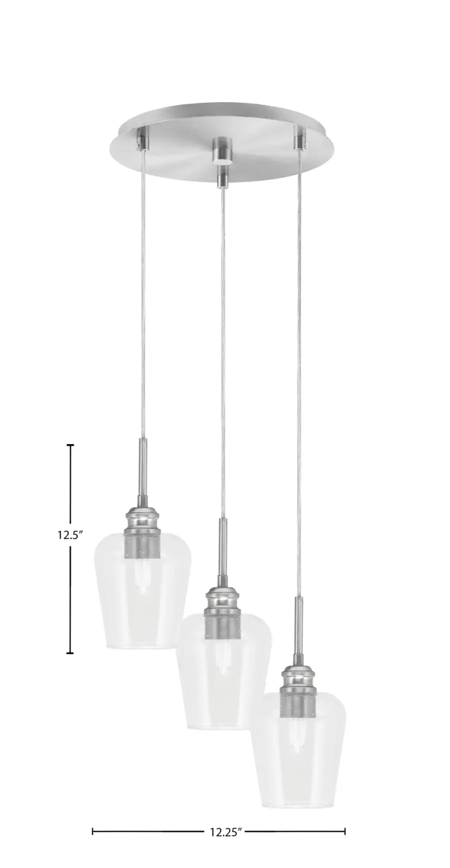 Edge 3-Light Cluster Pendant in Brushed Nickel with Clear Bubble Glass - Image 2