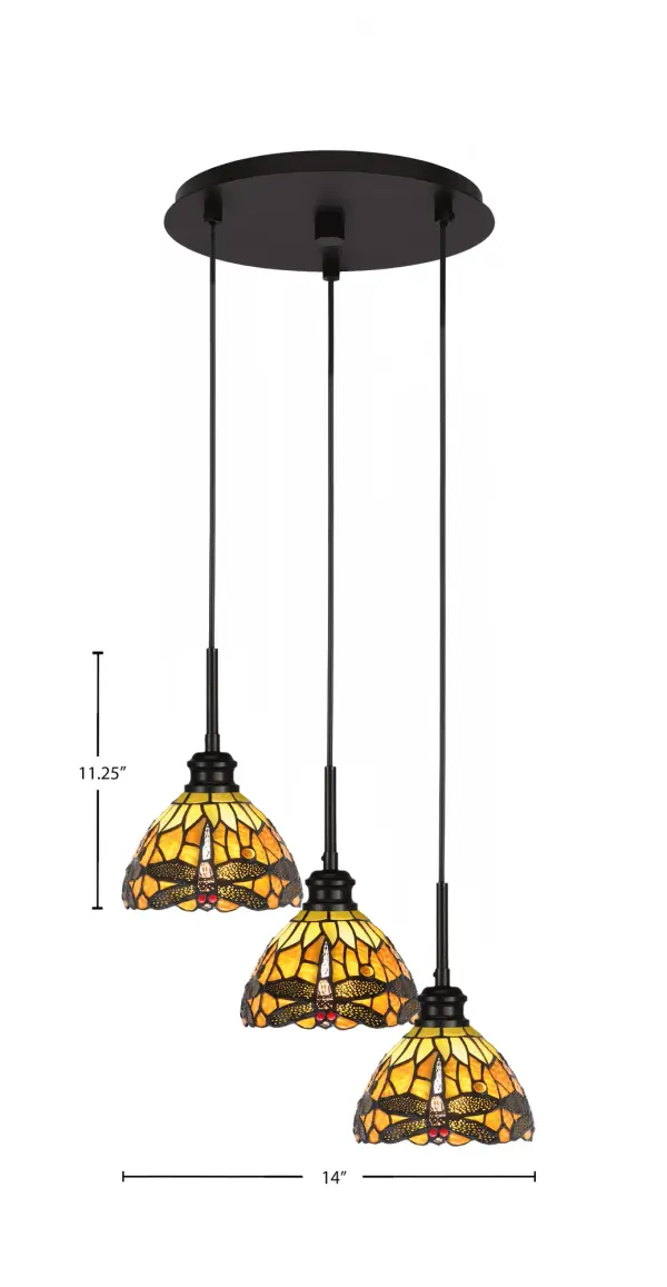 Edge 3-Light Cluster Pendant in Espresso with Amber Dragonfly Glass - Image 2