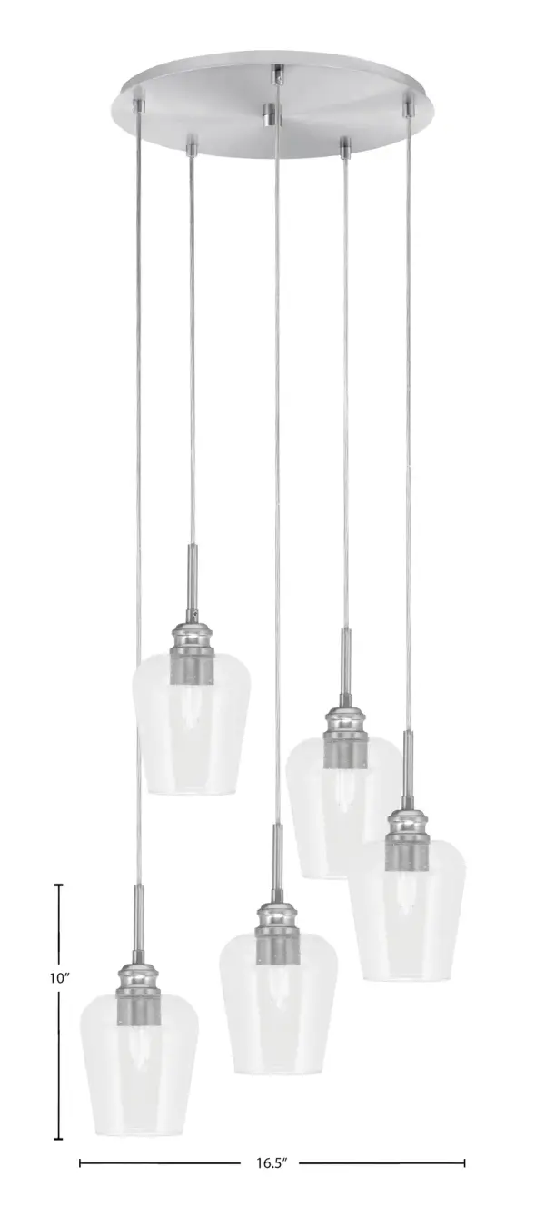 Edge 5-Light Cluster Pendant in Brushed Nickel with Clear Bubble Glass - Image 2