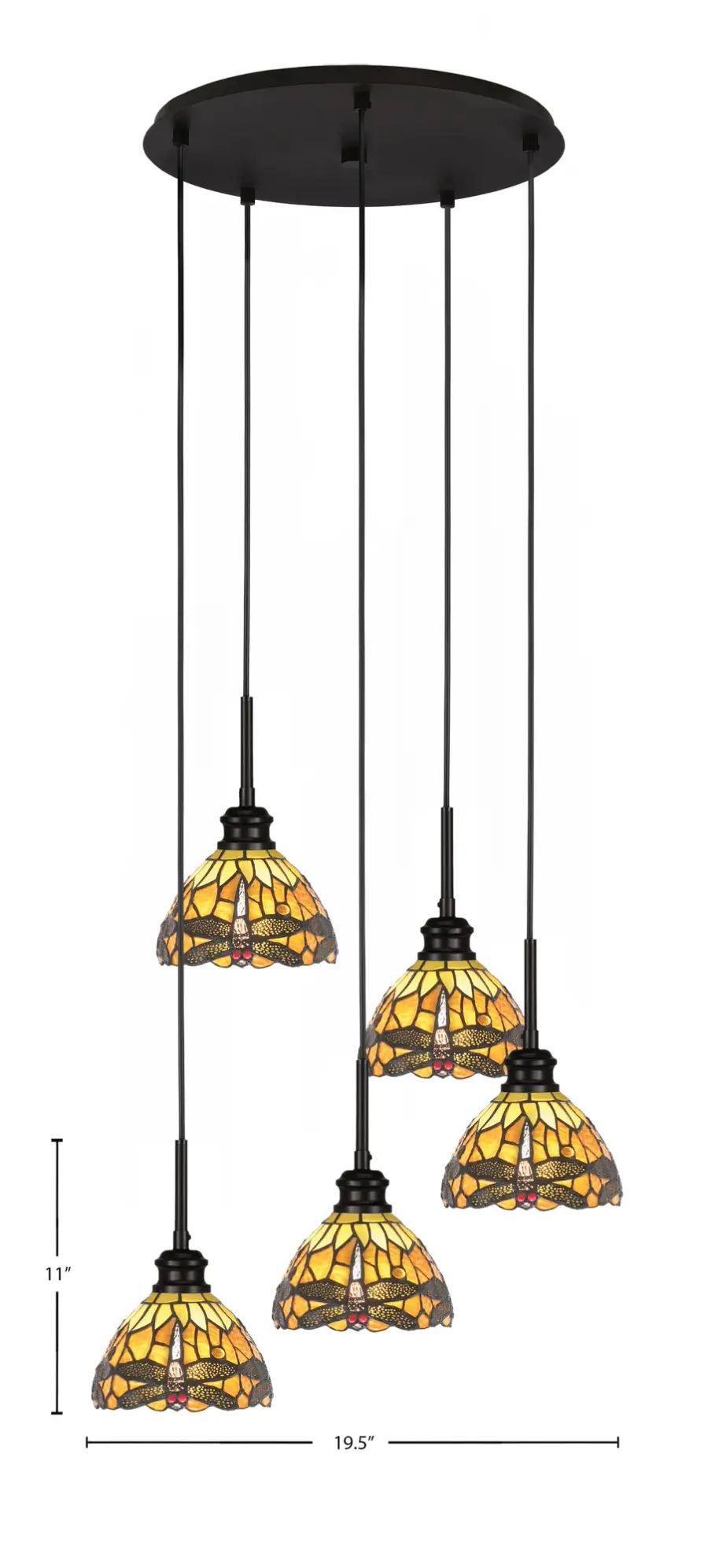 Edge 5-Light Cluster Pendant in Espresso with Amber Dragonfly Glass - Image 2