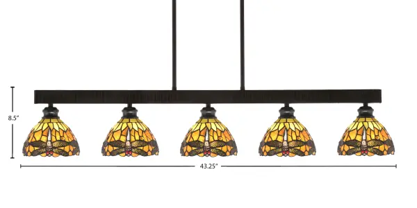 Edge 5-Light Island Pendant in Espresso with Amber Dragonfly Glass - Image 2