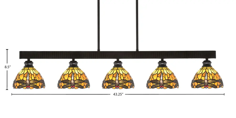 Edge 5-Light Island Pendant in Espresso with Amber Dragonfly Glass - Image 2