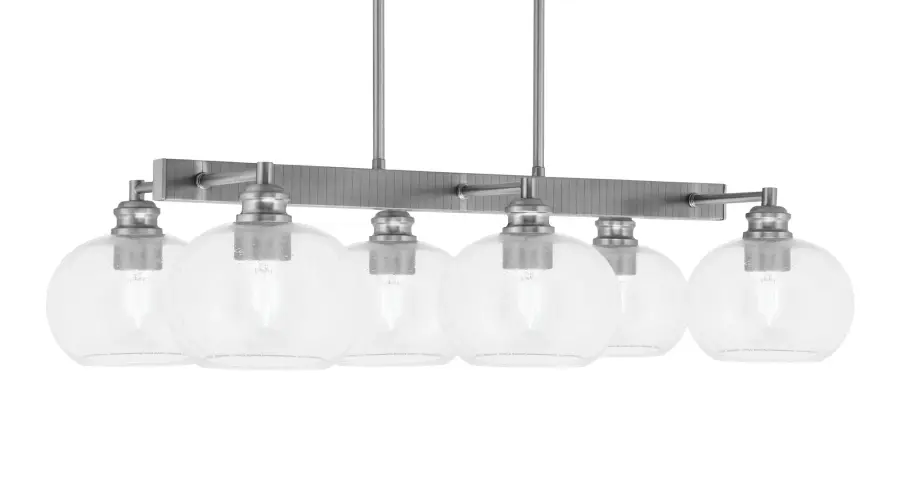 Edge 6 Light Island Light in Brushed Nickel with Clear Bubble Glass - Image 1