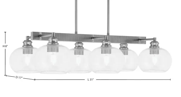 Edge 6 Light Island Light in Brushed Nickel with Clear Bubble Glass - Image 2