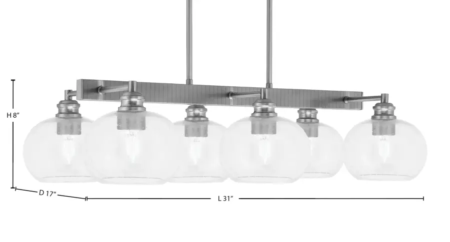 Edge 6 Light Island Light in Brushed Nickel with Clear Bubble Glass - Image 2