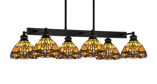 Edge 6-Light Island Light with Amber Dragonfly Art Glass - Image 1
