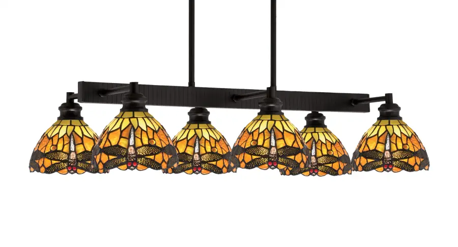 Edge 6-Light Island Light with Amber Dragonfly Art Glass - Image 1