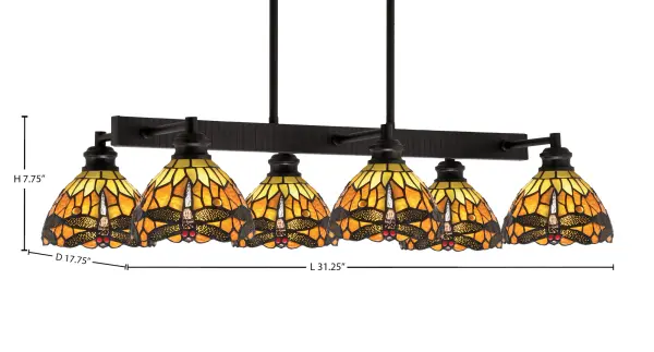 Edge 6-Light Island Light with Amber Dragonfly Art Glass - Image 2