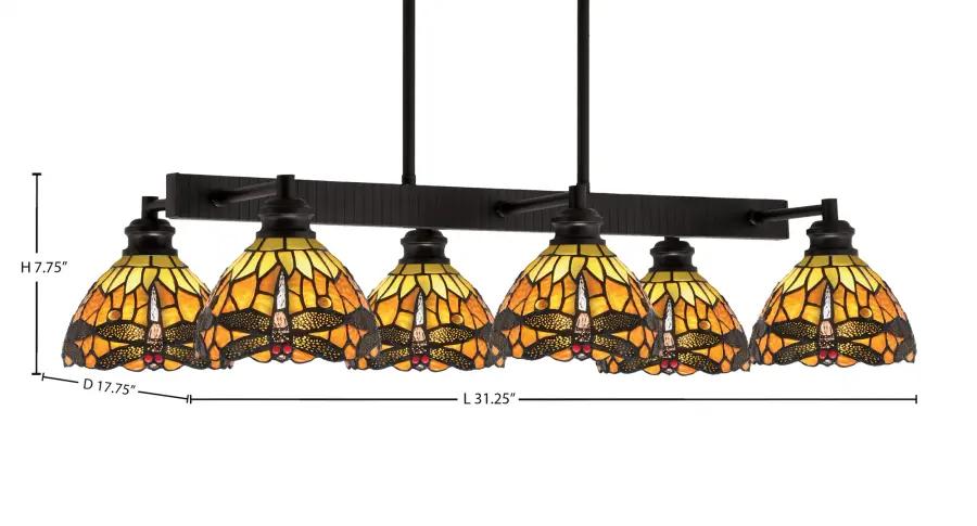 Edge 6-Light Island Light with Amber Dragonfly Art Glass - Image 2