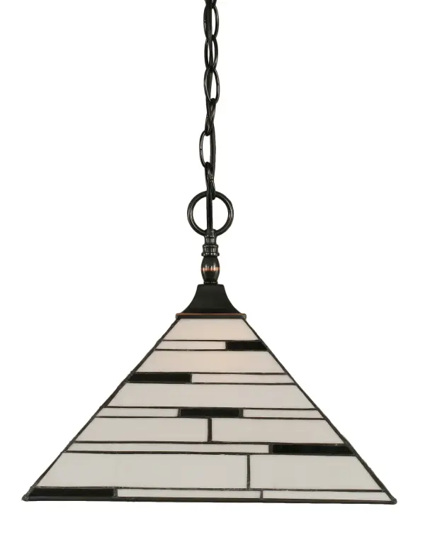 This chain hung pendant combines a striking Black Copper finish with beautiful Pearl Ebony art glass to create warm, inviting illumination. The adjustable height from 15 to 99 inches offers exceptional versatility for various ceiling heights.