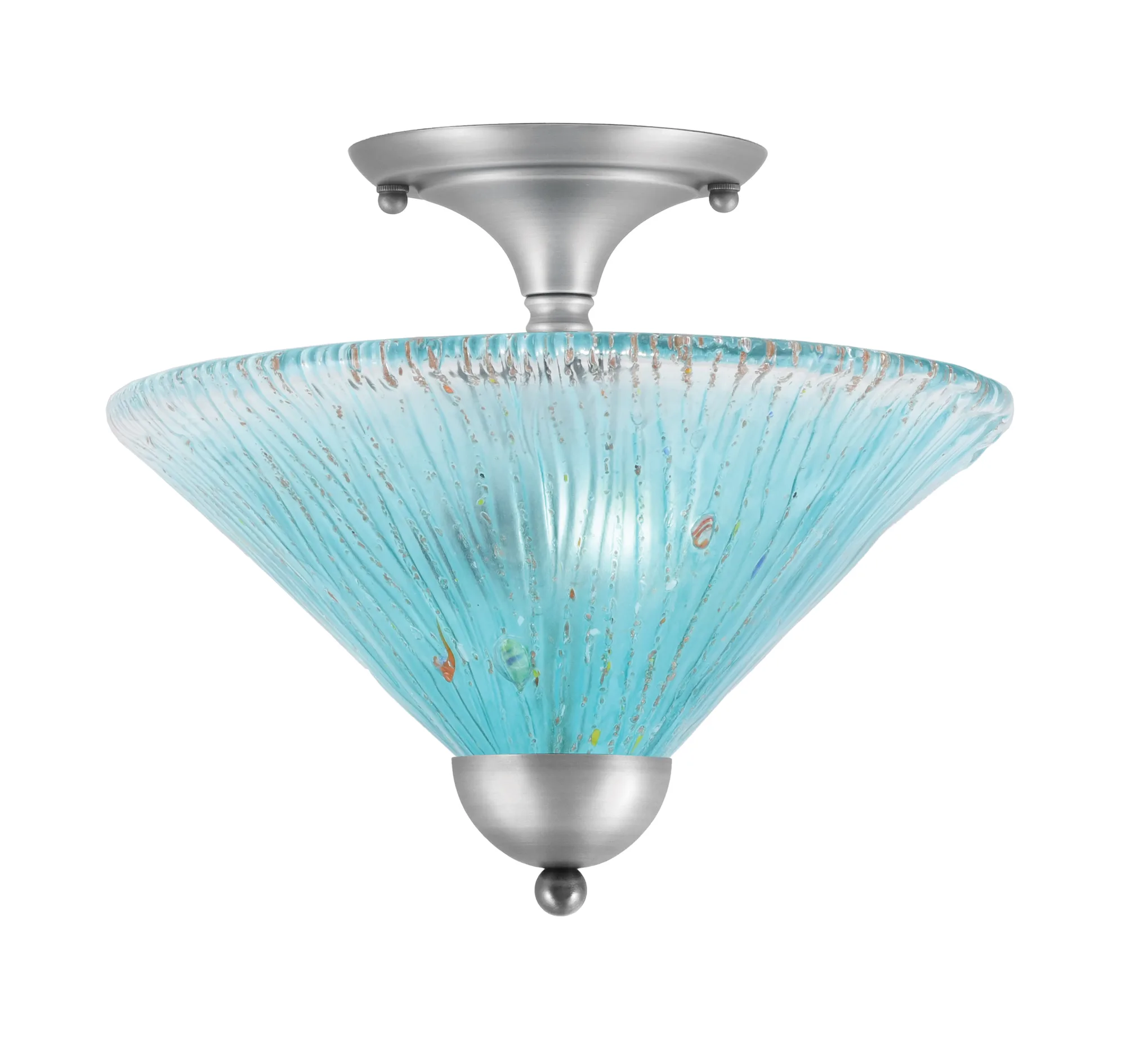 Toltec Lighting Brushed Nickel Semi-Flush with Teal Crystal Glass