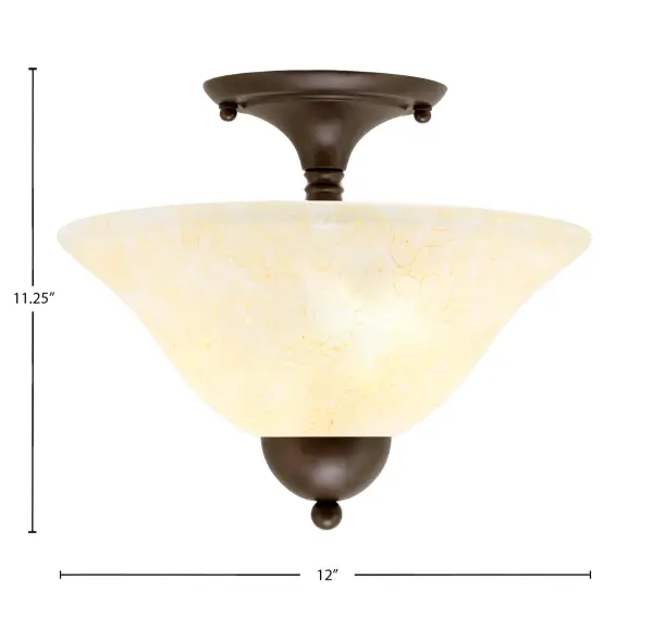 This Bronze semi-flush fixture with amber marble glass delivers warm, diffused lighting ideal for hallways, bedrooms, and bathrooms. Its compact 12-inch profile and traditional styling make it versatile for various residential settings. - alternate view