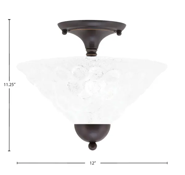 This compact semi-flush fixture combines a sophisticated dark granite finish with unique Italian bubble glass, creating warm ambient lighting perfect for smaller spaces. The 12-inch width makes it ideal for hallways, bedrooms, and bathrooms. - alternate view