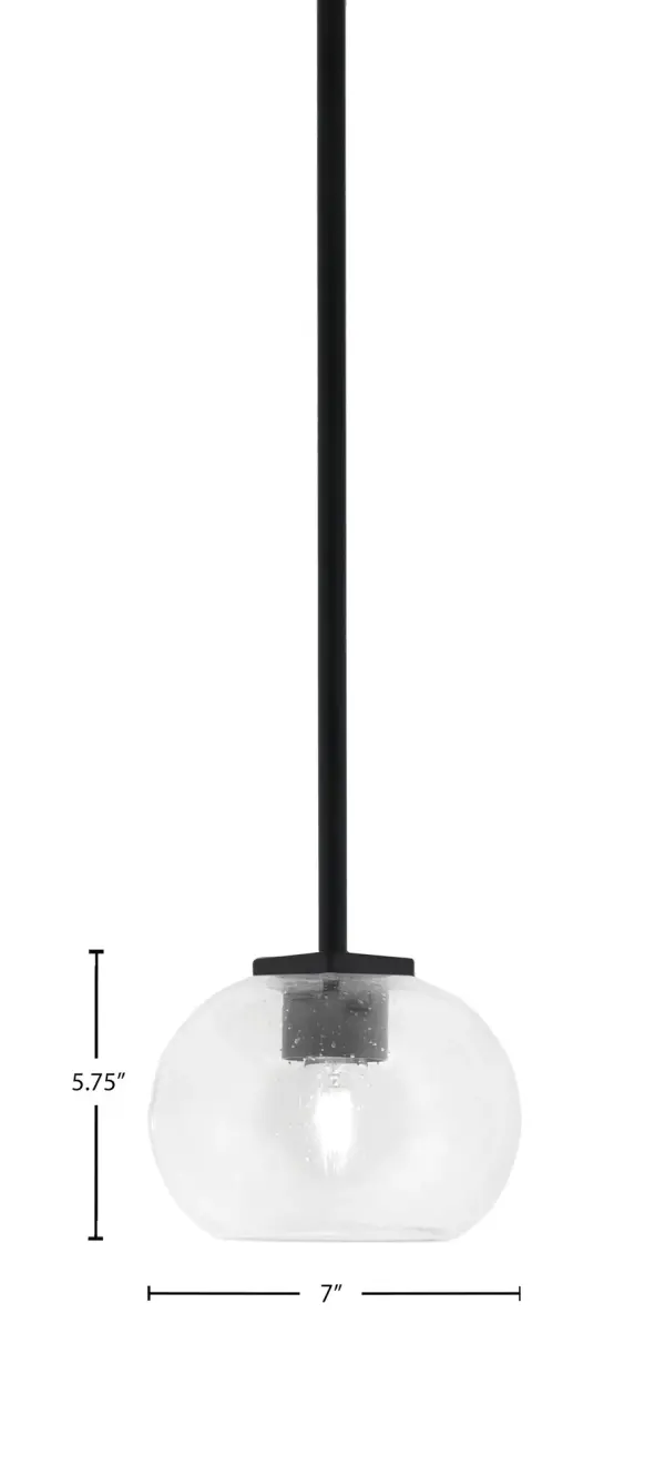 The Franklin Mini Pendant combines sleek matte black finish with distinctive bubble glass texture for a striking modern-industrial look. Its compact 7" shade and adjustable height make it versatile for various spaces. - alternate view