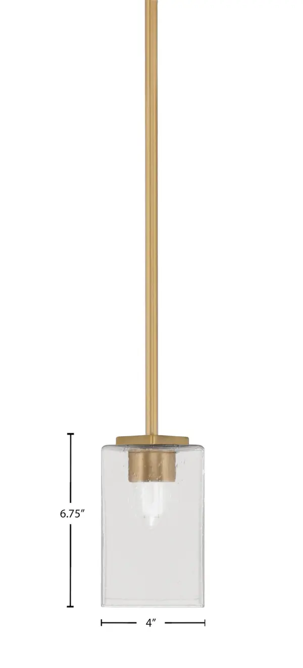 The Franklin Mini Pendant combines contemporary style with versatile functionality. Its compact 4-inch square bubble glass shade and elegant New Age Brass finish make it ideal for solo installation or grouped in series over counters and islands. - alternate view