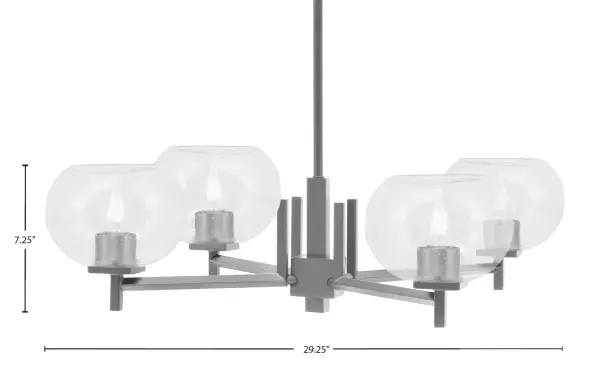 The Franklin 4 Light Chandelier combines industrial-inspired graphite finish with unique bubble-textured glass for sophisticated ambient lighting. Its linear design and adjustable height make it versatile for various spaces. - alternate view