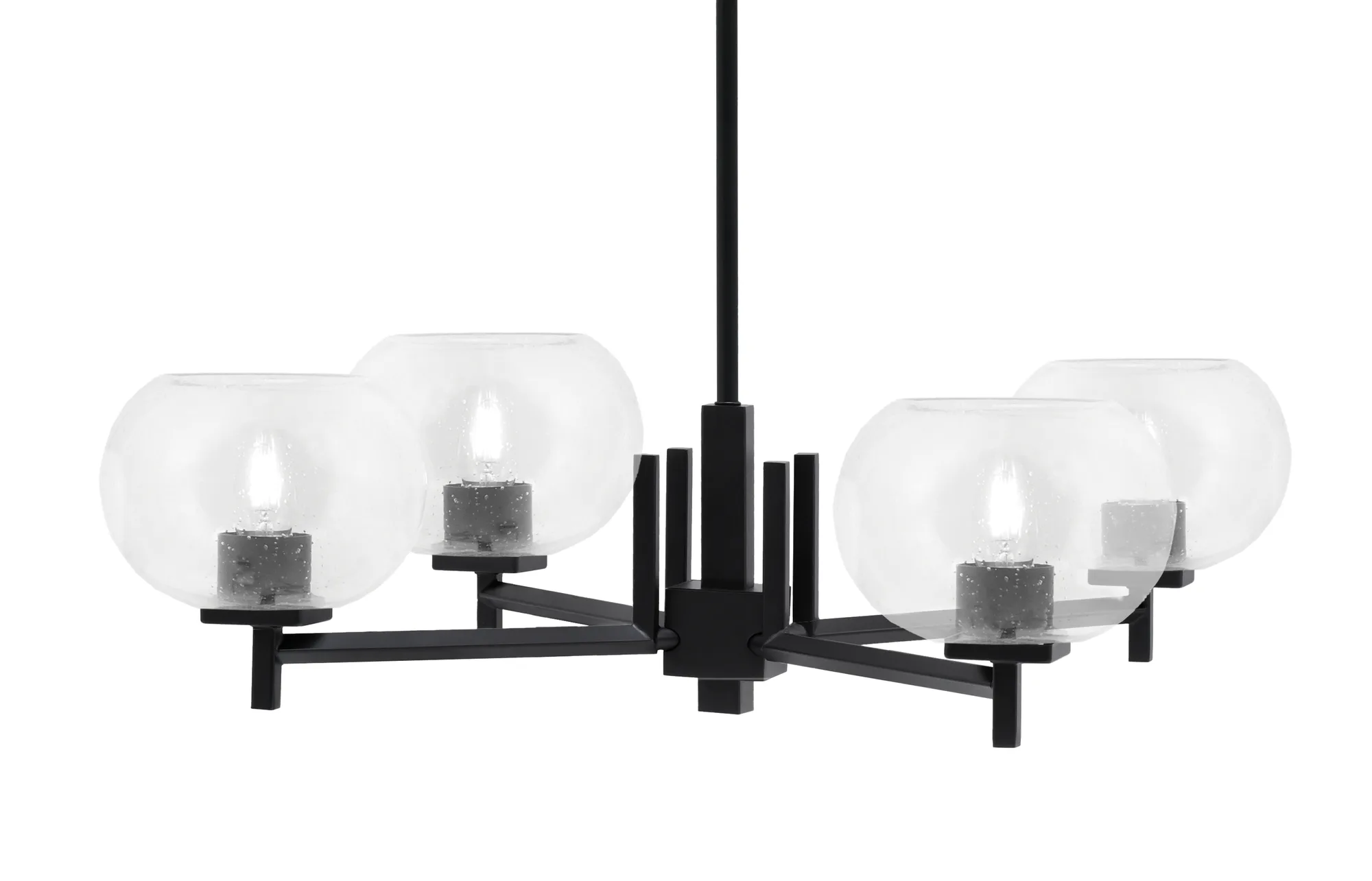 Franklin 4 Light Chandelier in Matte Black with Clear Bubble Glass