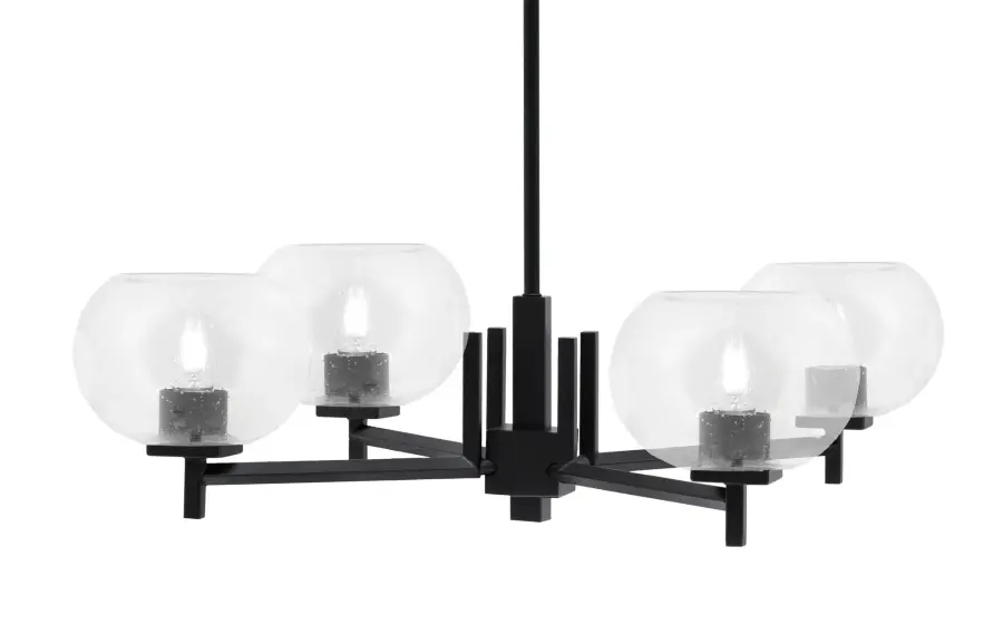 Franklin 4 Light Chandelier in Matte Black with Clear Bubble Glass - Image 1