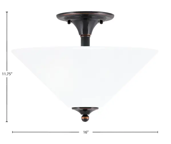 This 16" semi-flush mount combines timeless elegance with practical functionality. The Black Copper finish paired with White Marble Glass creates a soft, diffused glow perfect for intimate spaces with standard ceiling heights. - alternate view