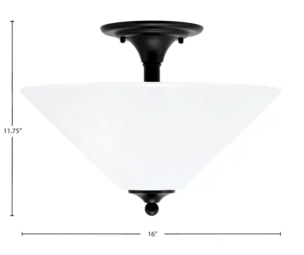 This versatile semi-flush mount combines modern matte black finish with sophisticated white marble glass. Perfect for rooms with lower ceilings, it provides ample illumination while adding contemporary elegance to any space. - alternate view