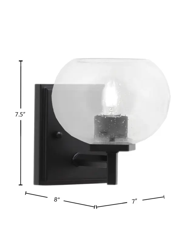 The Franklin Wall Sconce combines matte black industrial styling with distinctive bubble glass for a statement-making fixture. Its compact 7-inch profile and versatile up/down mounting make it ideal for bathrooms, entryways, and hallways. - alternate view