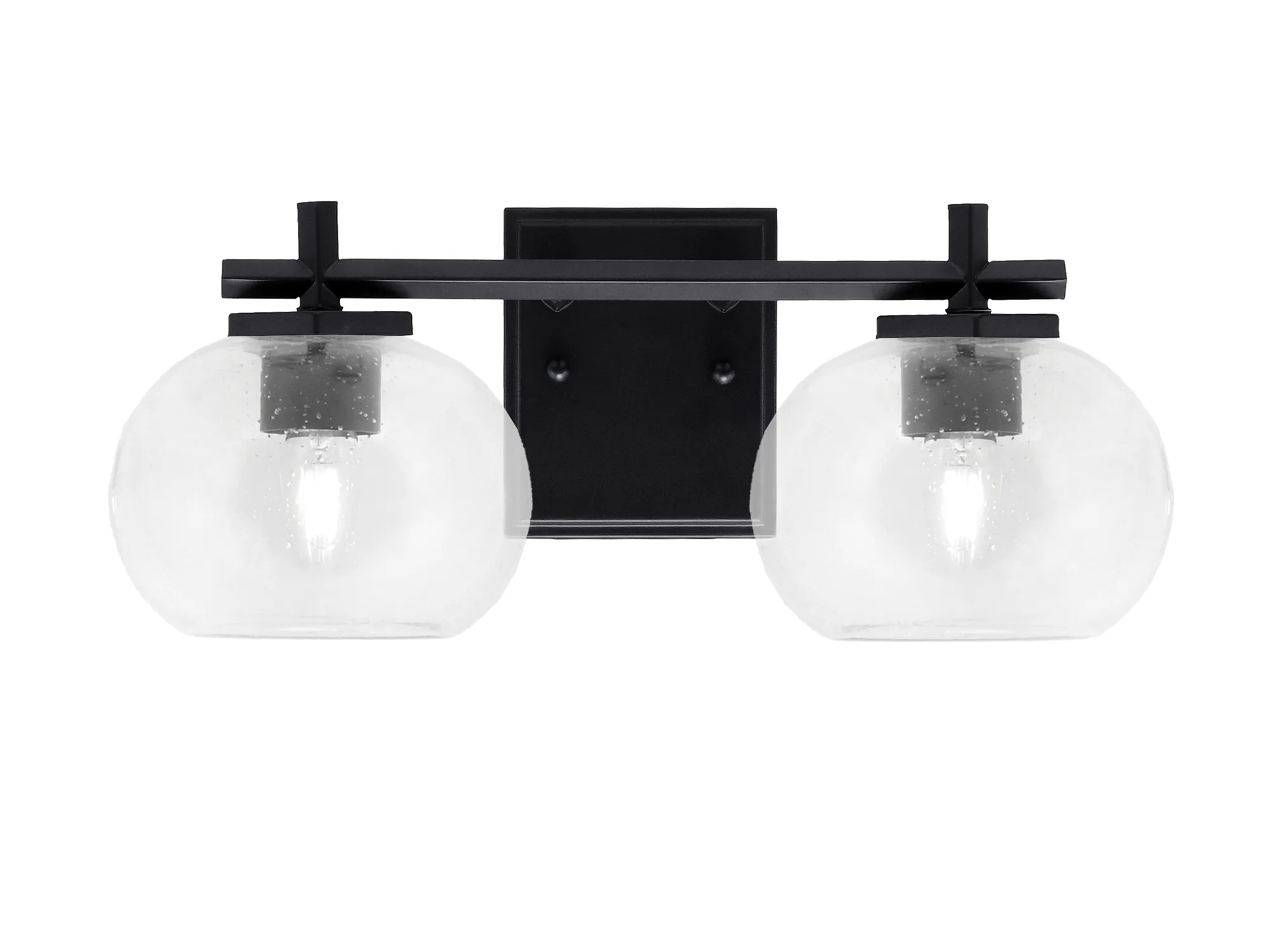 Franklin 2 Light Bath Bar in Matte Black with Clear Bubble Glass
