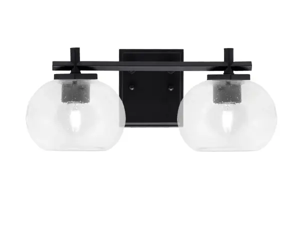 Franklin 2 Light Bath Bar in Matte Black with Clear Bubble Glass - Image 1
