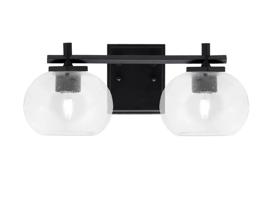Franklin 2 Light Bath Bar in Matte Black with Clear Bubble Glass - Image 1