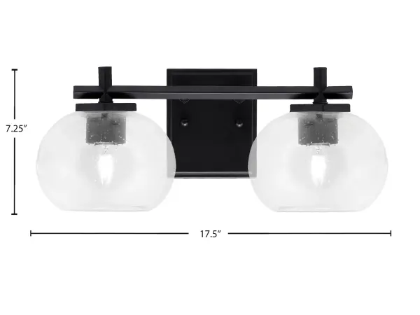 Franklin 2 Light Bath Bar in Matte Black with Clear Bubble Glass - Image 2