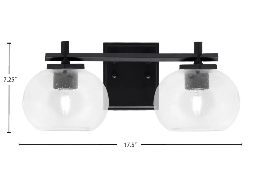 Franklin 2 Light Bath Bar in Matte Black with Clear Bubble Glass - Image 2