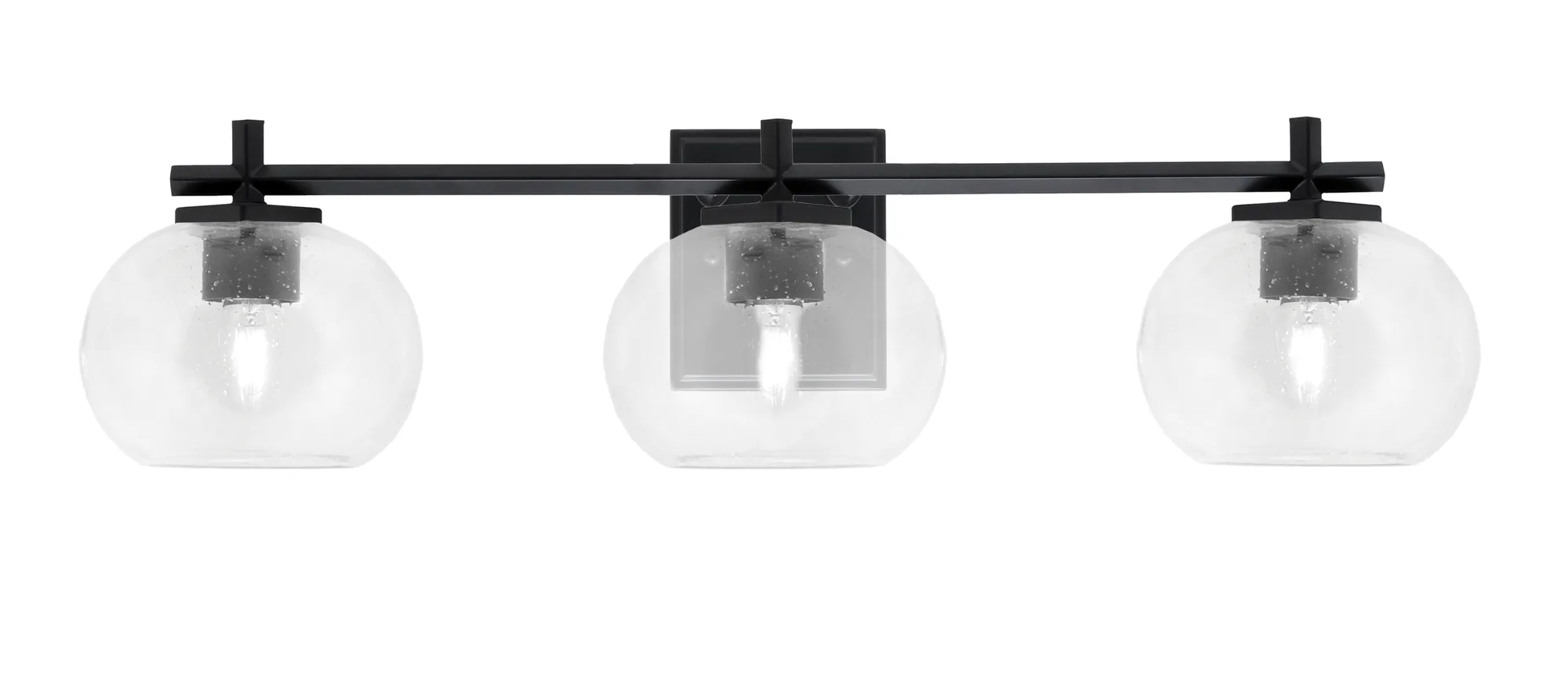 Franklin 3-Light Bath Bar in Matte Black with Clear Bubble Glass