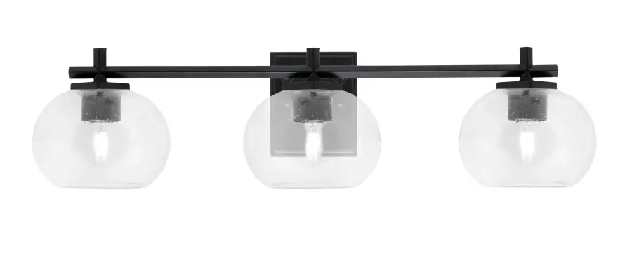 Franklin 3-Light Bath Bar in Matte Black with Clear Bubble Glass - Image 1