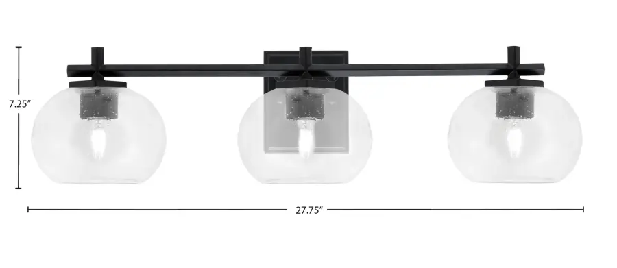 Franklin 3-Light Bath Bar in Matte Black with Clear Bubble Glass - Image 2