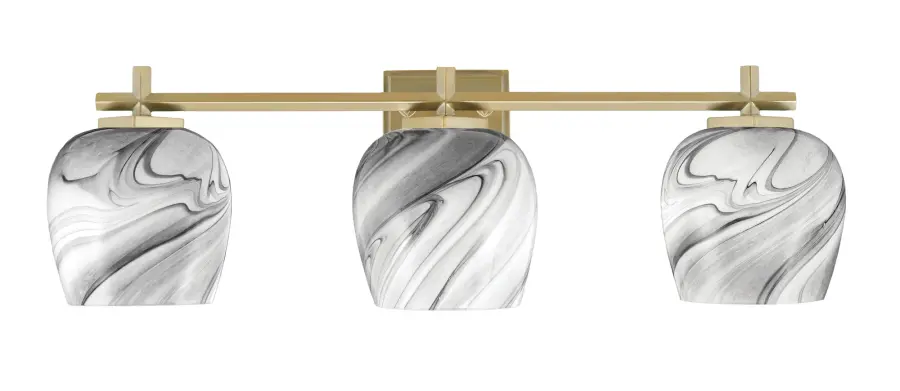 Franklin 3-Light Bath Bar in New Age Brass with Onyx Swirl Glass - Image 1