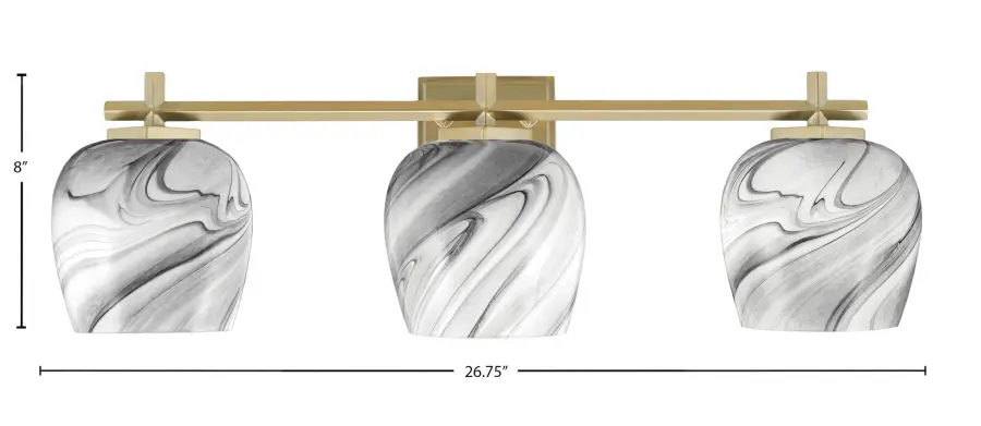 Franklin 3-Light Bath Bar in New Age Brass with Onyx Swirl Glass - Image 2
