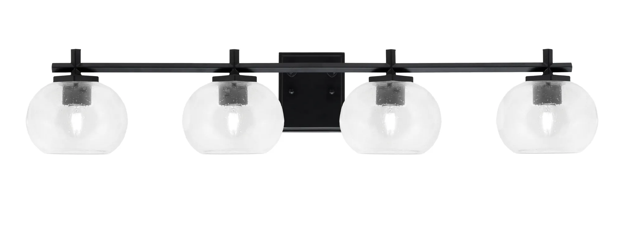 Franklin 4 Light Bath Bar in Matte Black with Clear Bubble Glass