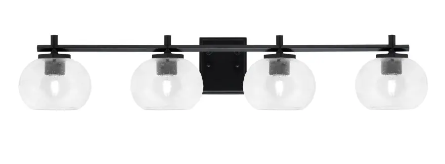Franklin 4 Light Bath Bar in Matte Black with Clear Bubble Glass - Image 1