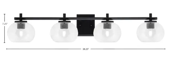 Franklin 4 Light Bath Bar in Matte Black with Clear Bubble Glass - Image 2