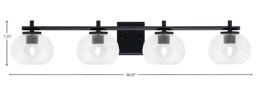 Franklin 4 Light Bath Bar in Matte Black with Clear Bubble Glass - Image 2