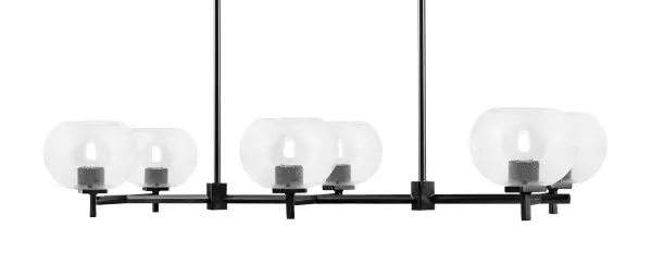 The Franklin 6-Light Island Light combines sleek industrial design with contemporary sophistication. Its matte black finish and clear bubble glass shades create captivating visual interest while providing ample illumination for kitchen islands and dining areas.