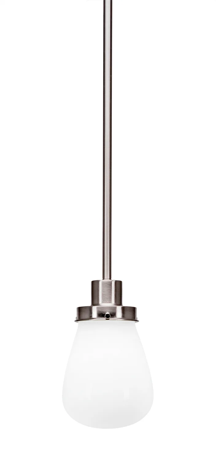 Meridian Stem Hung Mini Pendant Shown In Brushed Nickel Finish With 5" White Glass