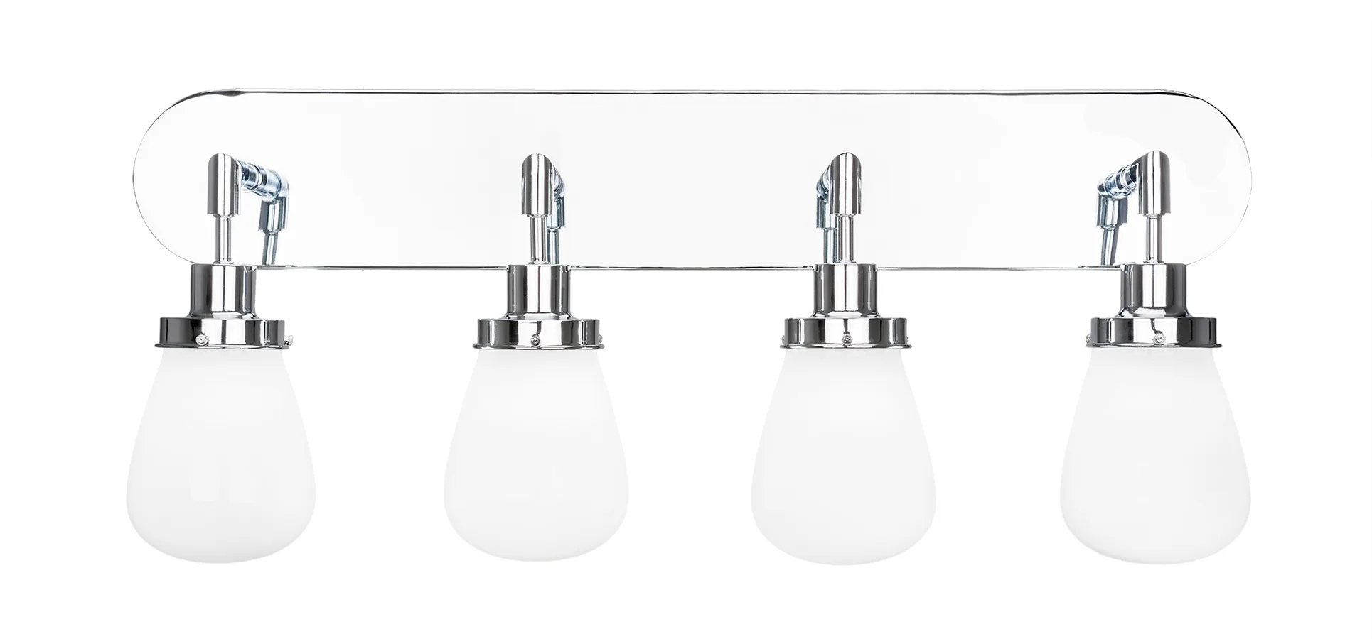 Meridian 4 Light Bath Bar Shown In Chrome Finish With 5" White Glass