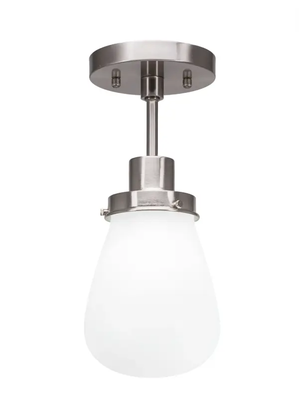 Introducing The Meridian 1 Light Semi-Flush, An Elegant Lighting Fixture That Adds A Touch Of Modern Sophistication To Any Space. Featuring A Stunning Brushed Nickel Finish, This Fixture Pairs Beautifully With Its 5" White Glass Shade, Creating A Bright And Inviting Atmosphere. Perfect For Dining Areas, Living Rooms, Or Hallways, The Meridian Semi-Flush Combines Style And Functionality In One Exceptional Design.