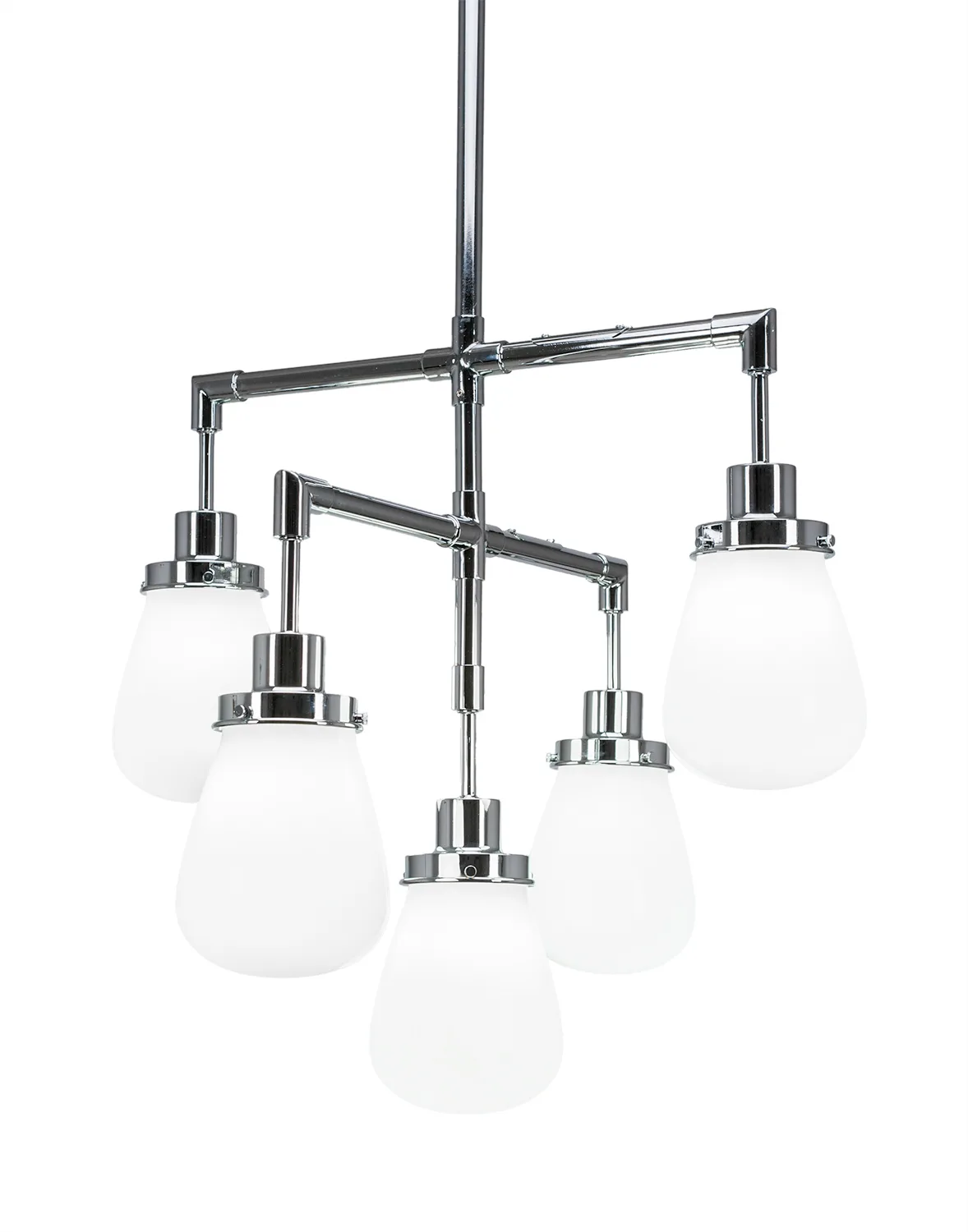 Meridian 5 Light Chandelier Shown In Chrome Finish With 5" White Glass