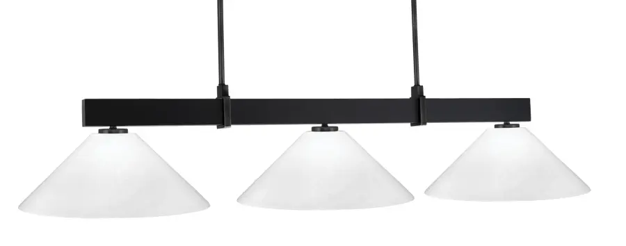 Wellington 3-Light Island Pendant in Matte Black with White Marble Glass - Image 1