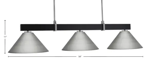 The Wellington 3-Light Bar combines industrial aesthetics with practical design. Its matte black and graphite finish with cone metal shades creates a bold statement over kitchen islands or dining tables. - alternate view
