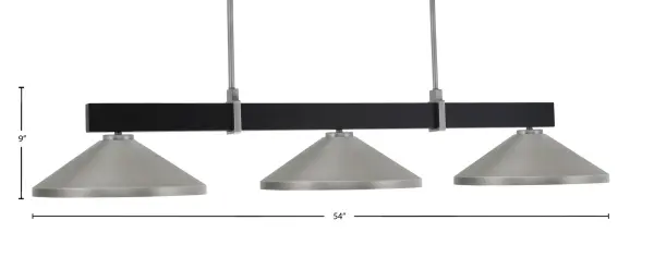The Wellington 3-Light Bar combines industrial style with modern sophistication. Its matte black and graphite finish with cone metal shades creates focused task lighting ideal for kitchen islands, pool tables, or dining areas. - alternate view